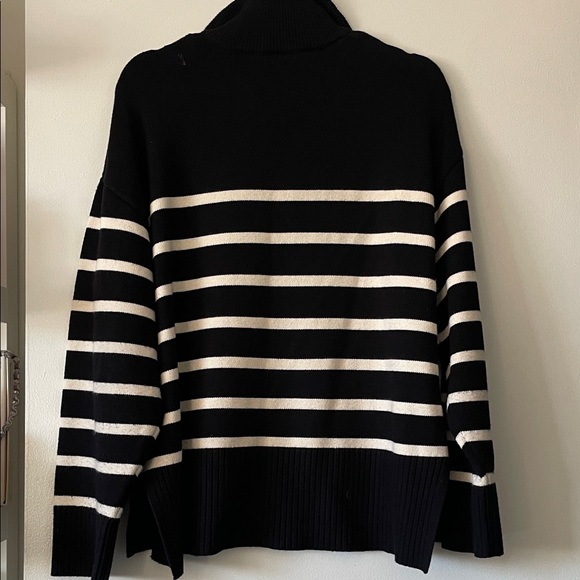 Zara|Black and Cream Striped Zip Turtleneck Sweater|Medium|EUC - Picture 8 of 8